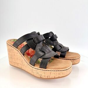 Born BOC Women Cora Sandal Size 10 Black Wedge Platform Vegan Leather Slide Mule